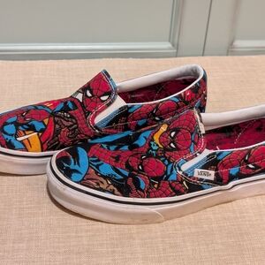 Vans Men's Spider-Man Slip-On Shoes - Red and Blue